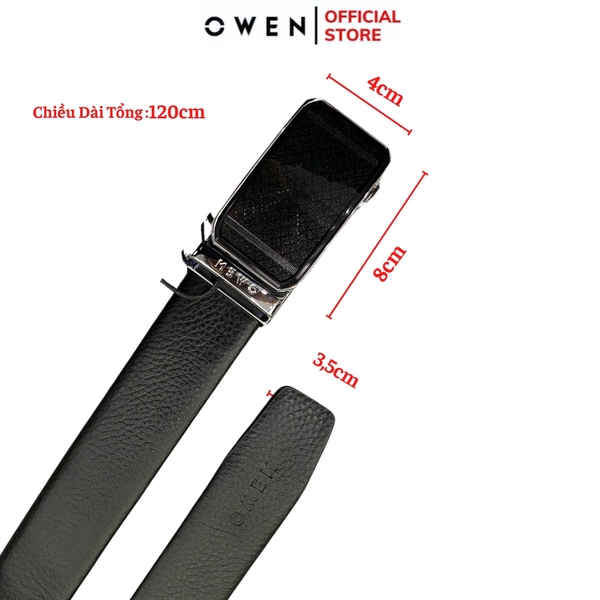 Thắt Lưng Nam Owen BELT231518.2 Dây da màu đen hoặc nâu Mặt Khóa Trượt Tự Động Chất liệu da bò thật trơn, sần hoặc sần khâu viền