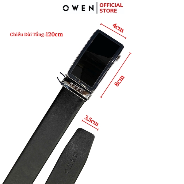 Thắt Lưng Nam Owen BELT231518.1 Dây da màu đen hoặc nâu Mặt Khóa Trượt Tự Động Chất liệu da bò thật trơn, sần hoặc sần khâu viền