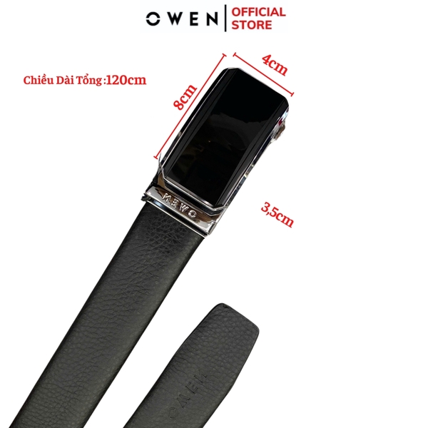 Thắt Lưng Nam Owen BELT231518.5 Dây da màu đen Mặt Khóa Trượt Tự Động Chất liệu da bò thật trơn, sần hoặc sần khâu viền