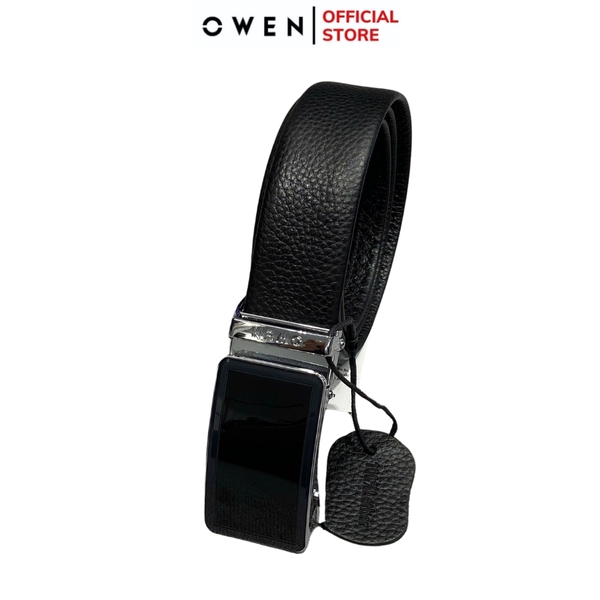 Thắt Lưng Nam Owen BELT231518.1 Dây da màu đen hoặc nâu Mặt Khóa Trượt Tự Động Chất liệu da bò thật trơn, sần hoặc sần khâu viền