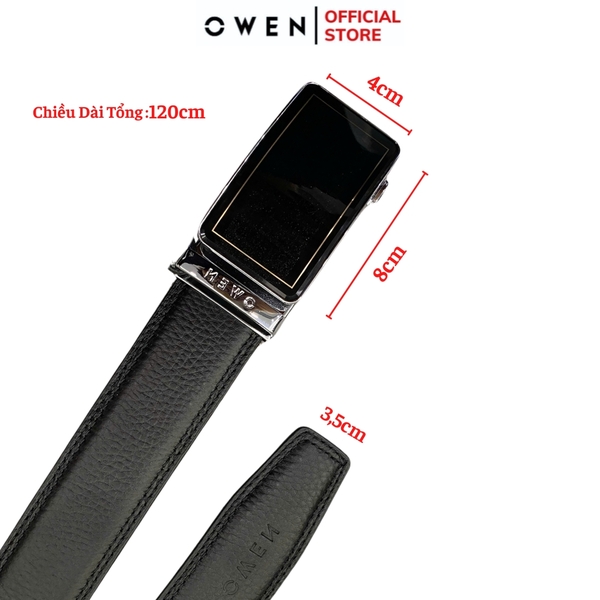 Thắt Lưng Nam Owen BELT231518.3 Dây da màu đen Mặt Khóa Trượt Tự Động Chất liệu da bò thật trơn, sần hoặc sần khâu viền