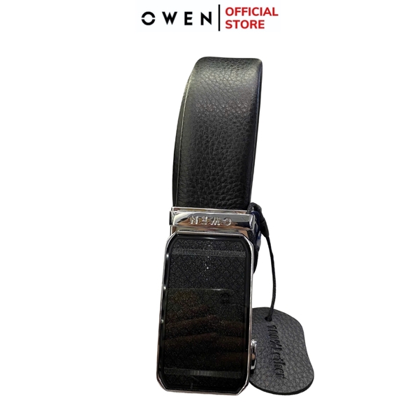 Thắt Lưng Nam Owen BELT231518.2 Dây da màu đen hoặc nâu Mặt Khóa Trượt Tự Động Chất liệu da bò thật trơn, sần hoặc sần khâu viền