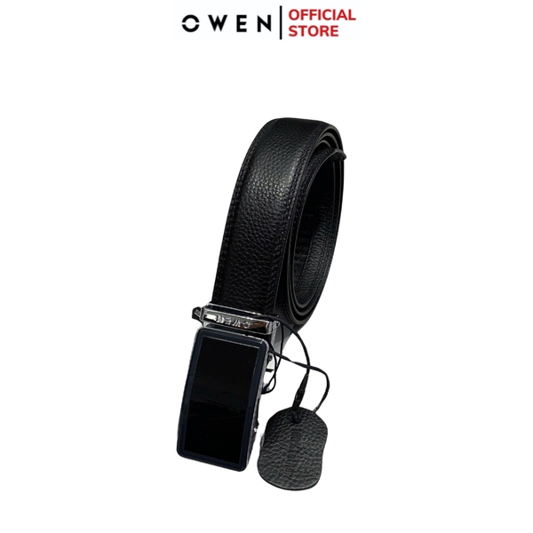 Thắt Lưng Nam Owen BELT231518.1 Dây da màu đen hoặc nâu Mặt Khóa Trượt Tự Động Chất liệu da bò thật trơn, sần hoặc sần khâu viền