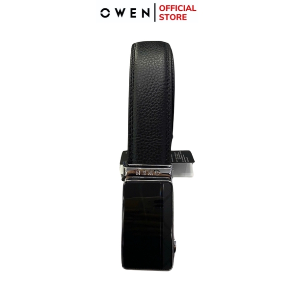 Thắt Lưng Nam Owen BELT231518.4 Dây da màu đen Mặt Khóa Trượt Tự Động Chất liệu da bò thật trơn, sần hoặc sần khâu viền