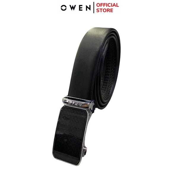 Thắt Lưng Nam Owen BELT231518.2 Dây da màu đen hoặc nâu Mặt Khóa Trượt Tự Động Chất liệu da bò thật trơn, sần hoặc sần khâu viền