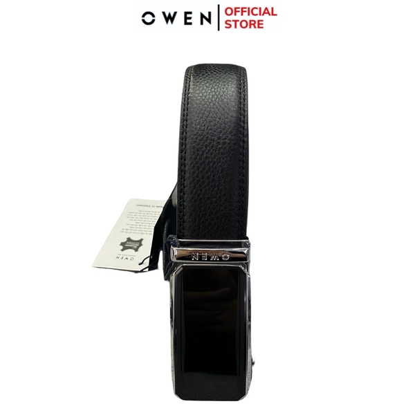 Thắt Lưng Nam Owen BELT231518.5 Dây da màu đen Mặt Khóa Trượt Tự Động Chất liệu da bò thật trơn, sần hoặc sần khâu viền