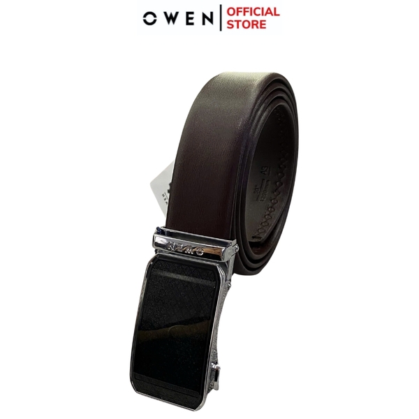 Thắt Lưng Nam Owen BELT231518.2 Dây da màu đen hoặc nâu Mặt Khóa Trượt Tự Động Chất liệu da bò thật trơn, sần hoặc sần khâu viền