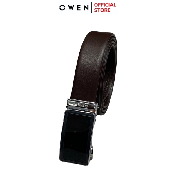 Thắt Lưng Nam Owen BELT231518.1 Dây da màu đen hoặc nâu Mặt Khóa Trượt Tự Động Chất liệu da bò thật trơn, sần hoặc sần khâu viền