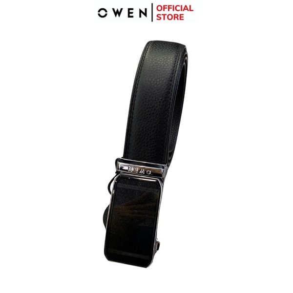 Thắt Lưng Nam Owen BELT231518.2 Dây da màu đen hoặc nâu Mặt Khóa Trượt Tự Động Chất liệu da bò thật trơn, sần hoặc sần khâu viền
