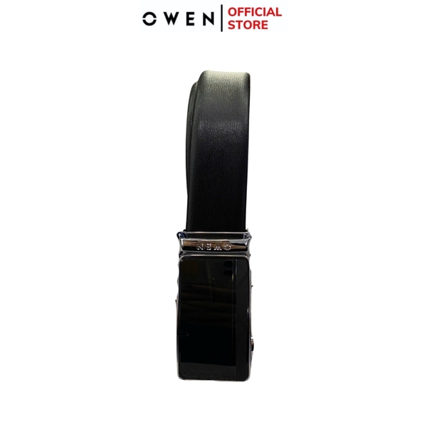 Thắt Lưng Nam Owen BELT231518.4 Dây da màu đen Mặt Khóa Trượt Tự Động Chất liệu da bò thật trơn, sần hoặc sần khâu viền