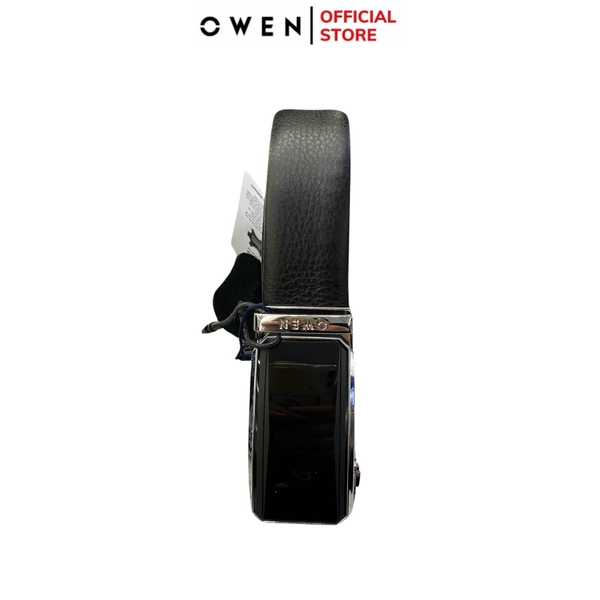 Thắt Lưng Nam Owen BELT231518.5 Dây da màu đen Mặt Khóa Trượt Tự Động Chất liệu da bò thật trơn, sần hoặc sần khâu viền