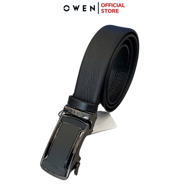 Thắt Lưng Nam Owen BELT251211 dây da màu đen sần Mặt Khóa Trượt Tự Động Chất liệu da bò thật