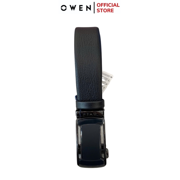Thắt Lưng Nam Owen BELT251211 dây da màu đen sần Mặt Khóa Trượt Tự Động Chất liệu da bò thật