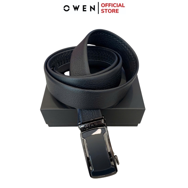 Thắt Lưng Nam Owen BELT251211 dây da màu đen sần Mặt Khóa Trượt Tự Động Chất liệu da bò thật