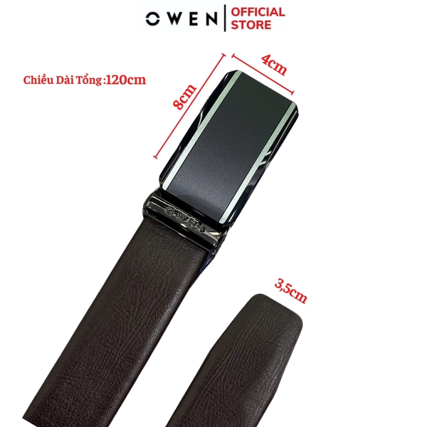 Thắt Lưng Nam Owen BELT251212 dây da màu nâu sần Mặt Khóa Trượt Tự Động Chất liệu da bò thật