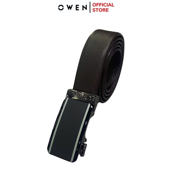 Thắt Lưng Nam Owen BELT251212 dây da màu nâu sần Mặt Khóa Trượt Tự Động Chất liệu da bò thật
