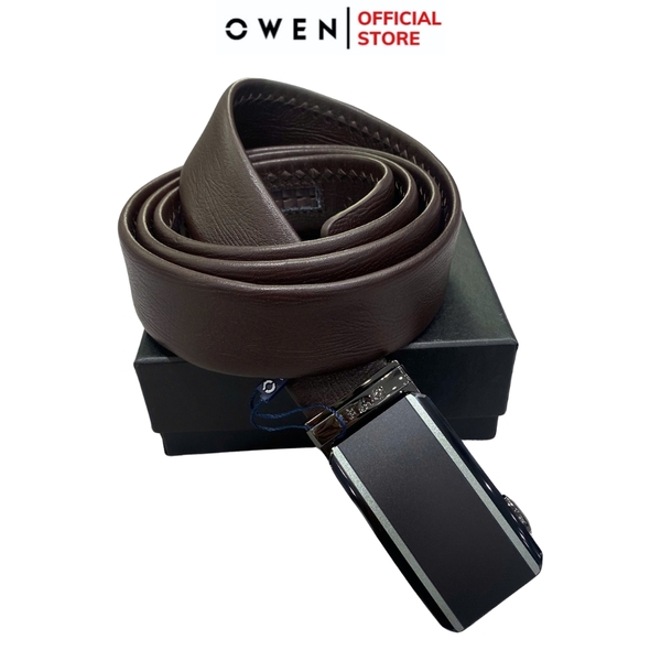 Thắt Lưng Nam Owen BELT251212 dây da màu nâu sần Mặt Khóa Trượt Tự Động Chất liệu da bò thật