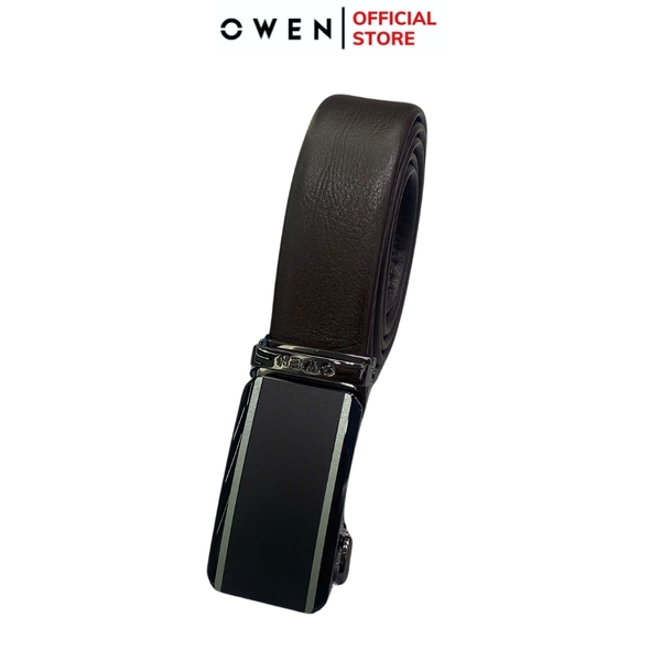 Thắt Lưng Nam Owen BELT251212 dây da màu nâu sần Mặt Khóa Trượt Tự Động Chất liệu da bò thật