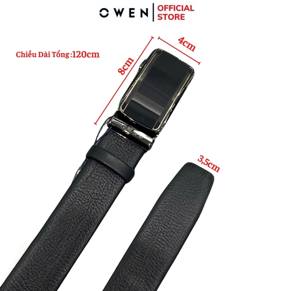 Thắt Lưng Nam Owen BELT251213 dây da màu đen sần Mặt Khóa Trượt Tự Động Chất liệu da bò thật