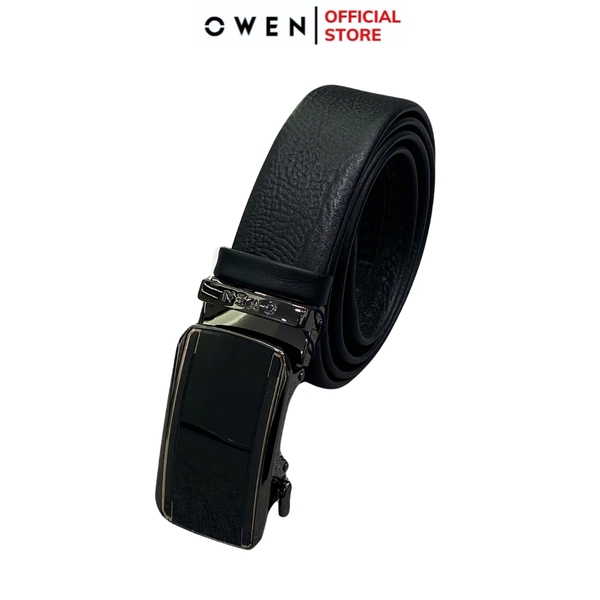 Thắt Lưng Nam Owen BELT251213 dây da màu đen sần Mặt Khóa Trượt Tự Động Chất liệu da bò thật