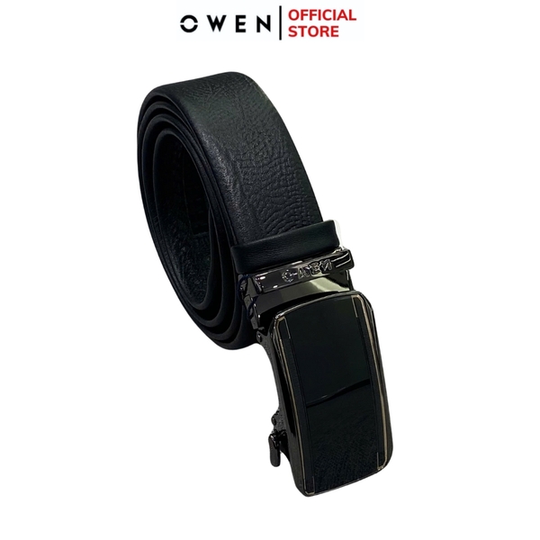 Thắt Lưng Nam Owen BELT251213 dây da màu đen sần Mặt Khóa Trượt Tự Động Chất liệu da bò thật