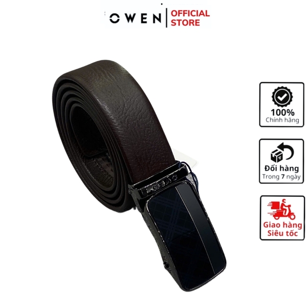 Thắt Lưng Nam Owen BELT251221 dây da màu nâu sần Mặt Khóa Trượt Tự Động Chất liệu da bò thật
