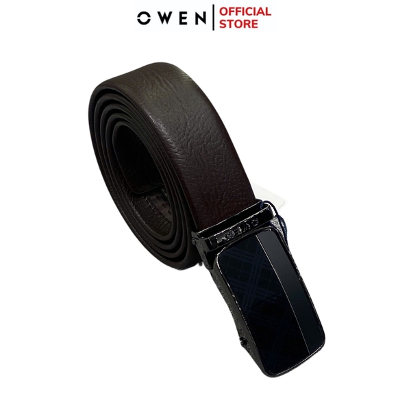 Thắt Lưng Nam Owen BELT251221 dây da màu nâu sần Mặt Khóa Trượt Tự Động Chất liệu da bò thật