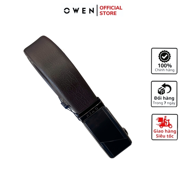 Thắt Lưng Nam Owen BELT251222 dây da màu nâu sần Mặt Khóa Trượt Tự Động Chất liệu da bò thật