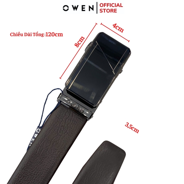 Thắt Lưng Nam Owen BELT251222 dây da màu nâu sần Mặt Khóa Trượt Tự Động Chất liệu da bò thật