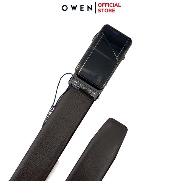 Thắt Lưng Nam Owen BELT251222 dây da màu nâu sần Mặt Khóa Trượt Tự Động Chất liệu da bò thật
