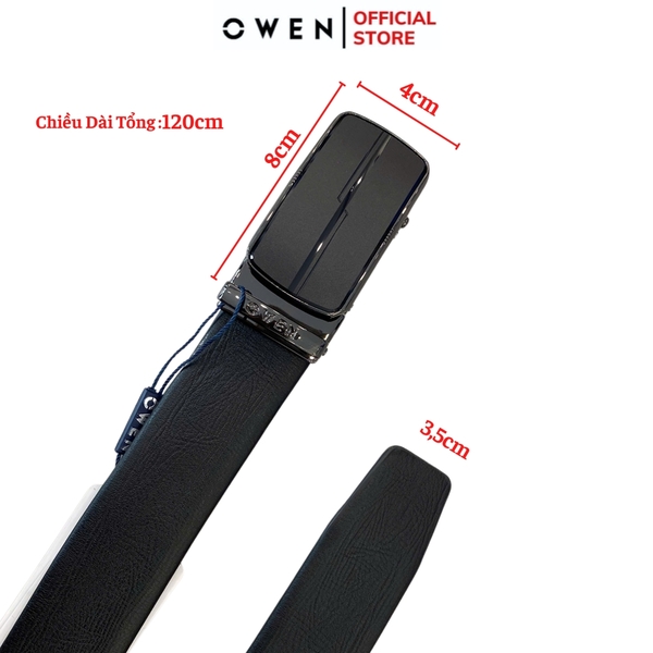 Thắt Lưng Nam Owen BELT251232 dây da màu đen sần Mặt Khóa Trượt Tự Động Chất liệu da bò thật