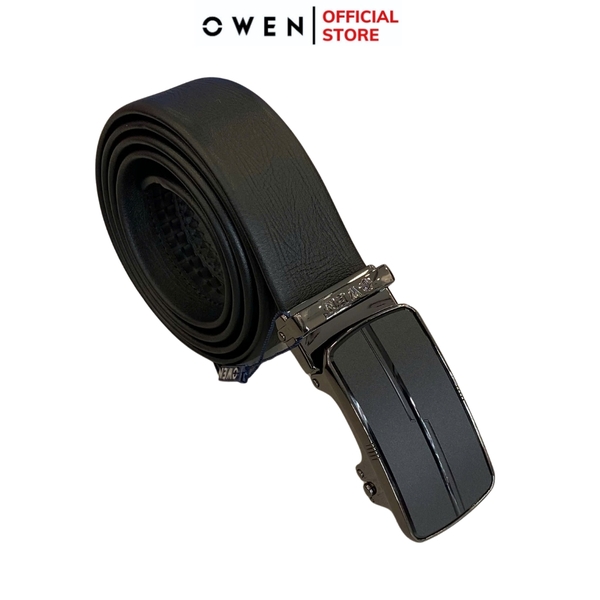 Thắt Lưng Nam Owen BELT251232 dây da màu đen sần Mặt Khóa Trượt Tự Động Chất liệu da bò thật