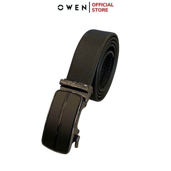 Thắt Lưng Nam Owen BELT251232 dây da màu đen sần Mặt Khóa Trượt Tự Động Chất liệu da bò thật
