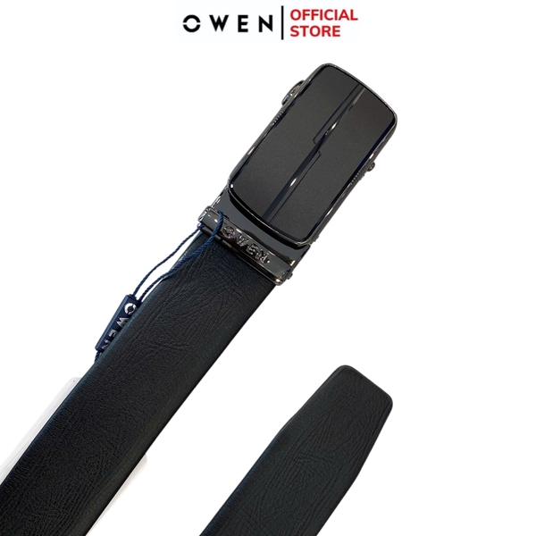 Thắt Lưng Nam Owen BELT251232 dây da màu đen sần Mặt Khóa Trượt Tự Động Chất liệu da bò thật