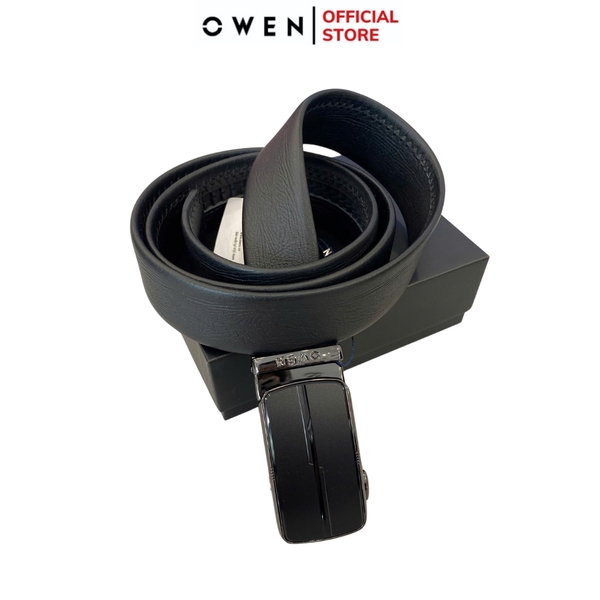 Thắt Lưng Nam Owen BELT251232 dây da màu đen sần Mặt Khóa Trượt Tự Động Chất liệu da bò thật