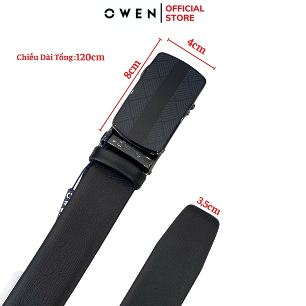 Thắt Lưng Nam Owen BELT251234 dây da màu đen sần Mặt Khóa Trượt Tự Động Chất liệu da bò thật