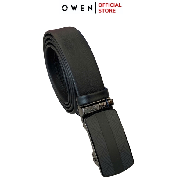 Thắt Lưng Nam Owen BELT251234 dây da màu đen sần Mặt Khóa Trượt Tự Động Chất liệu da bò thật