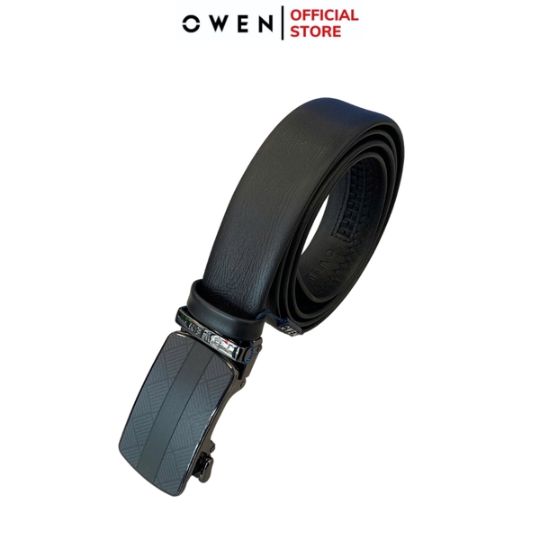 Thắt Lưng Nam Owen BELT251234 dây da màu đen sần Mặt Khóa Trượt Tự Động Chất liệu da bò thật