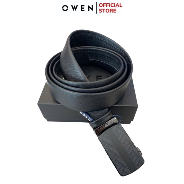 Thắt Lưng Nam Owen BELT251234 dây da màu đen sần Mặt Khóa Trượt Tự Động Chất liệu da bò thật
