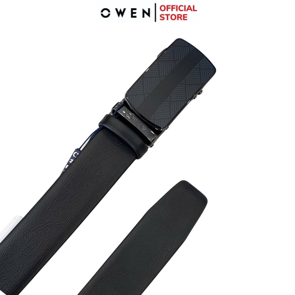 Thắt Lưng Nam Owen BELT251234 dây da màu đen sần Mặt Khóa Trượt Tự Động Chất liệu da bò thật