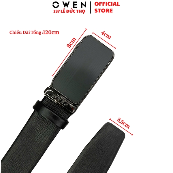 Thắt Lưng Nam Owen BELT251236 dây da này đen sần Mặt Khóa Trượt Tự Động Chất liệu da bò thật