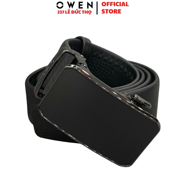 Thắt Lưng Nam Owen BELT251236 dây da này đen sần Mặt Khóa Trượt Tự Động Chất liệu da bò thật