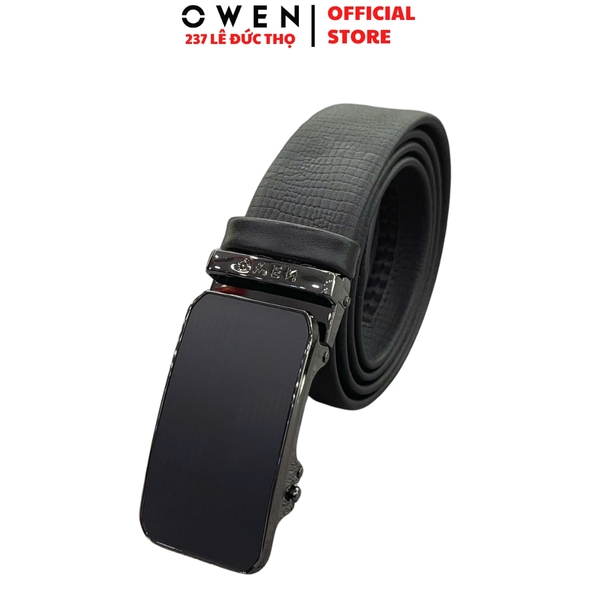 Thắt Lưng Nam Owen BELT251236 dây da này đen sần Mặt Khóa Trượt Tự Động Chất liệu da bò thật