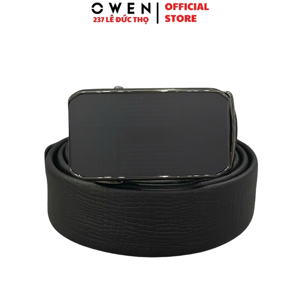 Thắt Lưng Nam Owen BELT251236 dây da này đen sần Mặt Khóa Trượt Tự Động Chất liệu da bò thật