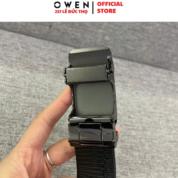 Thắt Lưng Nam Owen BELT251236 dây da này đen sần Mặt Khóa Trượt Tự Động Chất liệu da bò thật