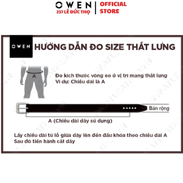 Thắt Lưng Nam Owen BELT261078 day da màu đen Mặt Khóa Trượt Tự Động chất liệu da bò thật