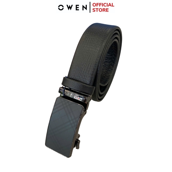 Thắt Lưng Nam Owen BELT251237 dây da màu đen sần Mặt Khóa Trượt Tự Động Chất liệu da bò thật