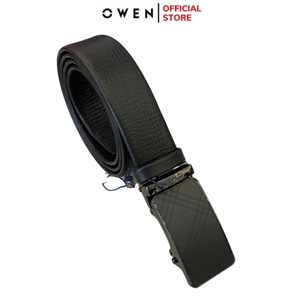 Thắt Lưng Nam Owen BELT251237 dây da màu đen sần Mặt Khóa Trượt Tự Động Chất liệu da bò thật