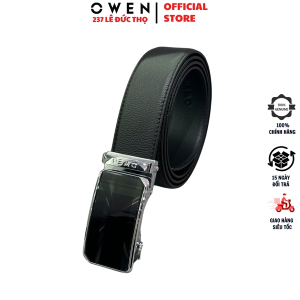 Thắt Lưng Nam Owen BELT256262 dây da này đen sần Mặt Khóa Trượt Tự Động Chất liệu da bò thật