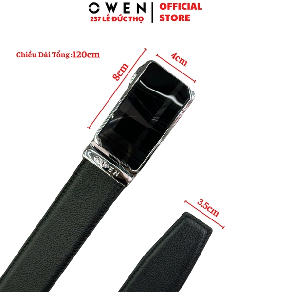 Thắt Lưng Nam Owen BELT256262 dây da này đen sần Mặt Khóa Trượt Tự Động Chất liệu da bò thật